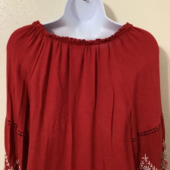 Sweet Magnolia Bohemian Boho Hippie Red Beaded Oversized Peasant Blouse Small - Picture 9 of 14